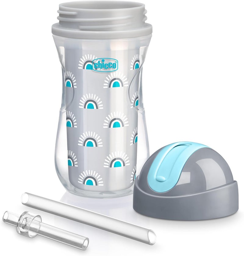 Chicco Flip-Top Straw Cup 9oz | Insulated Toddler Sippy Cup with Soft Silicone Straw | No-Spill | Easy-Clean | BPA-Free | 1pk | For Ages 12+ Months | Silver/Blue Sunburst - Image 4